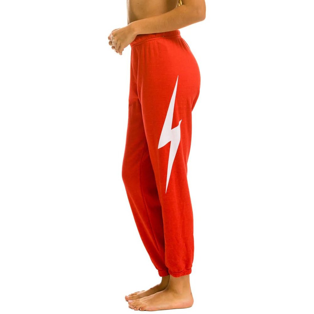Aviator Nation Bolt Sweatpants -- Red with white lightening bolt